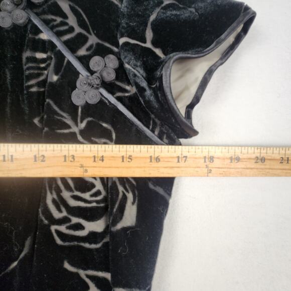 Robbie Bee Black Velvet Burnout Dress Women’s SZ 6 Asian Inspired Cap Slv VNTG - Picture 14 of 16